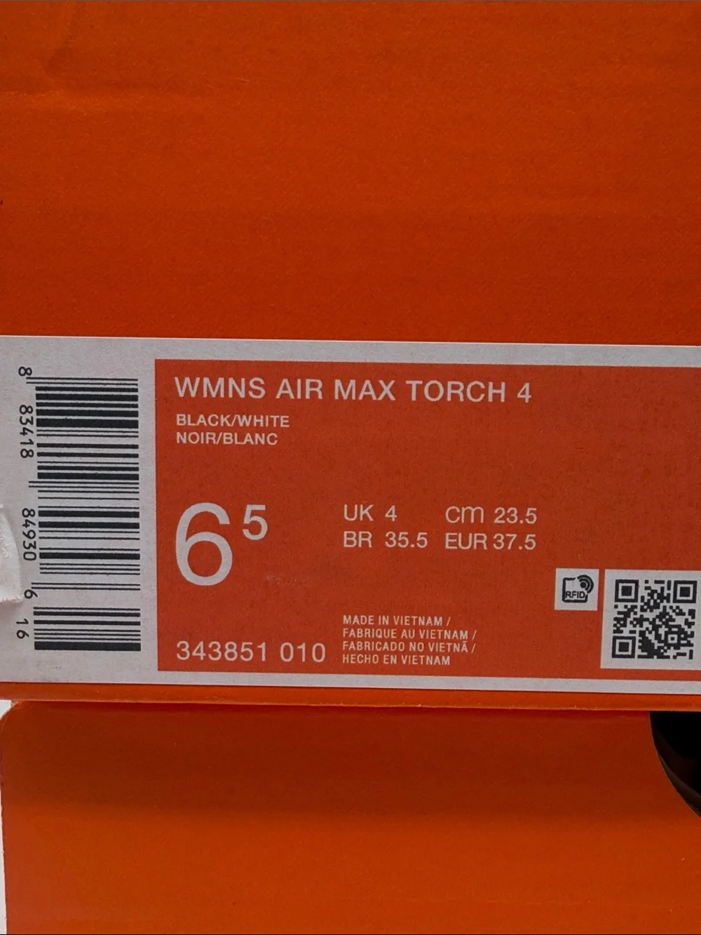 Nike Air Max Torch 4 Black White 343851-010 Women’s Size 6.5